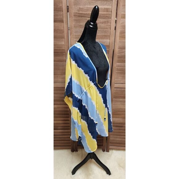 Jessica Simpson Smooth Sailing V-Neck Swimsuit blue/yellow Size Large L Cover-Up - Picture 2 of 7